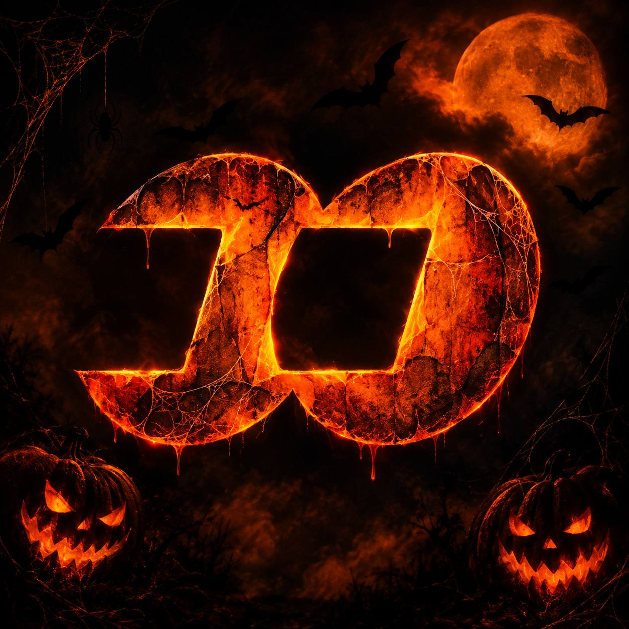 FOMOWEEN — a burning inferno sigil under a blood moon